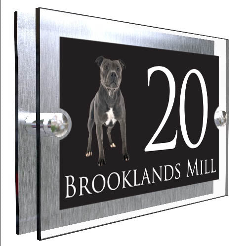 Personalised Dog Plaque With House Number And Street Name Staffordshire Bull Terrier