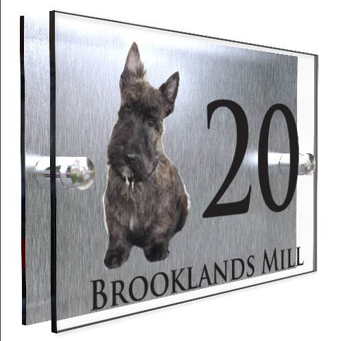 Personalised Dog Plaque With House Number And Street Name Scottish Terrier Brindle
