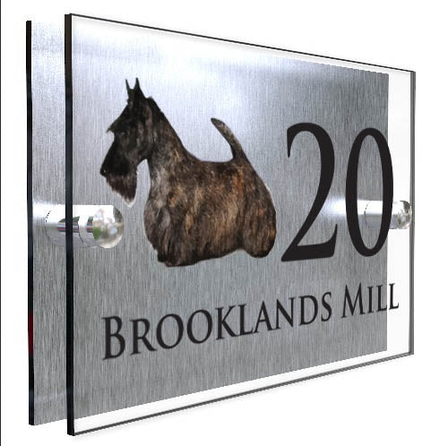 Personalised Dog Plaque With House Number And Street Name Scottish Terrier Brindle