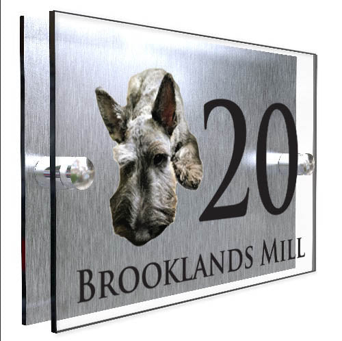 Personalised Dog Plaque With House Number And Street Name Scottish Terrier Brindle