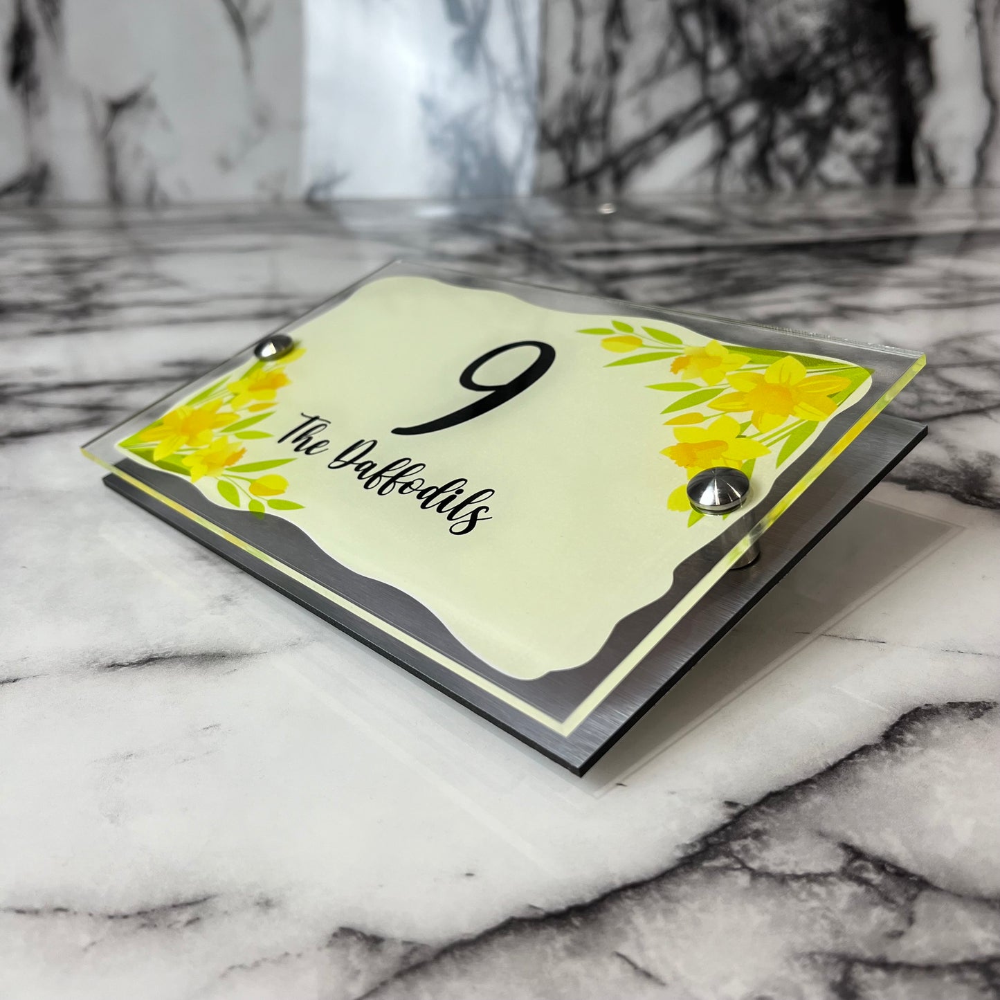 Personalised Modern House Number Plaque with Gorgeous Yellow Daffodil Design - Floral, Décor