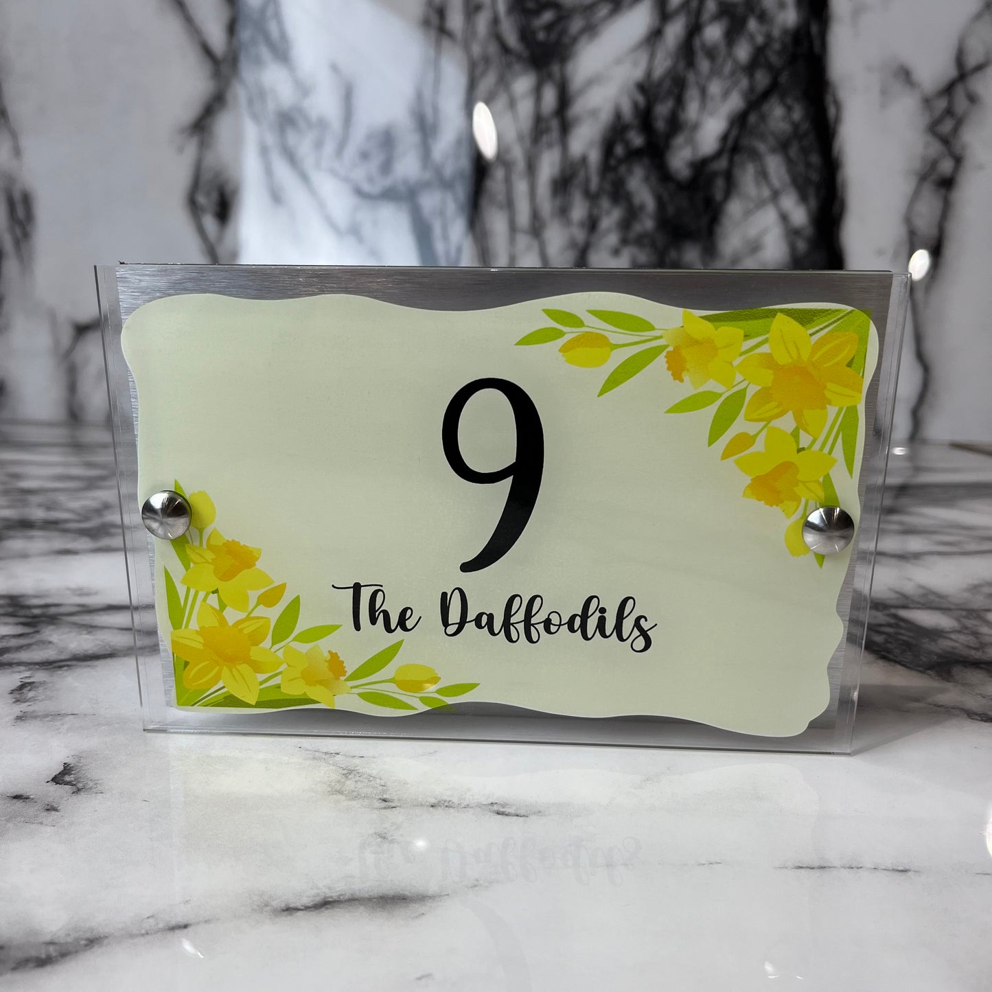 Personalised Modern House Number Plaque with Gorgeous Yellow Daffodil Design - Floral, Décor
