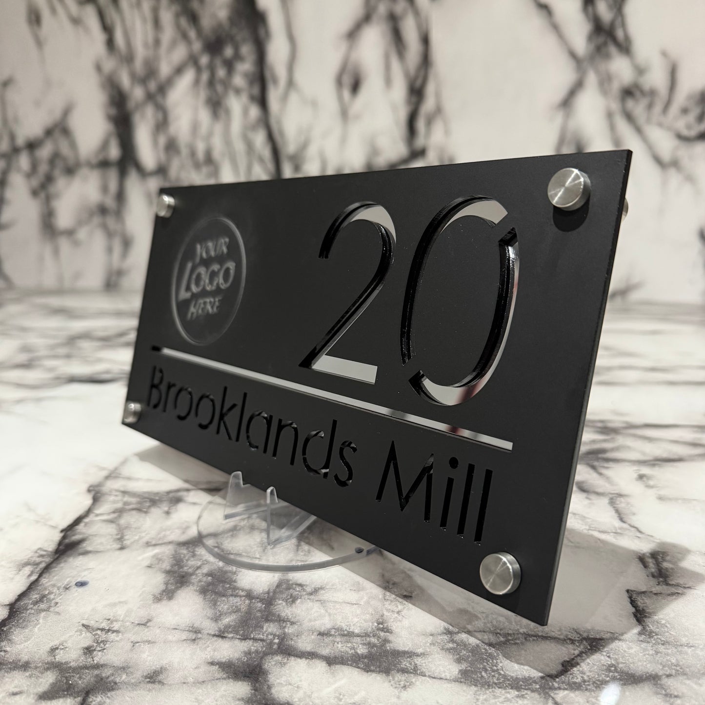 Personalised Matte Black Acrylic Front Door Sign Custom House Number Any Image