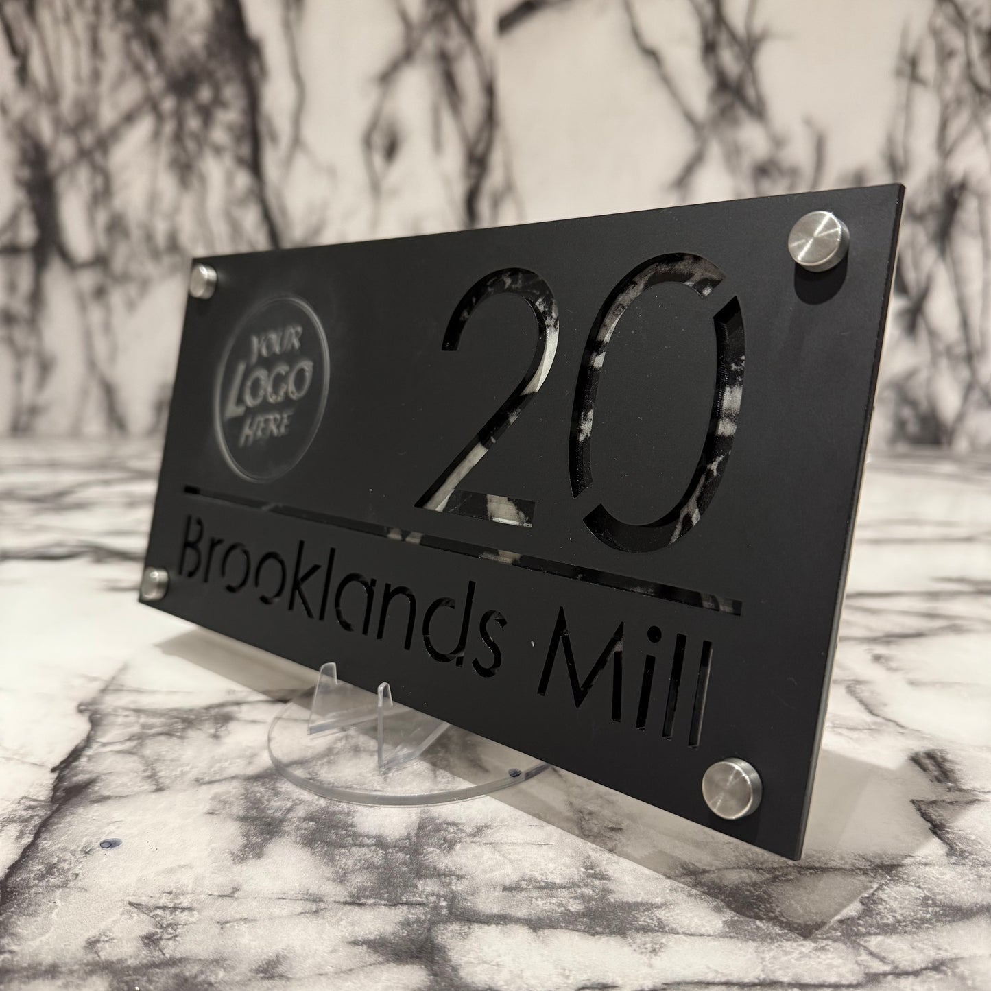 Personalised Matte Black Acrylic Front Door Sign Custom House Number Any Image