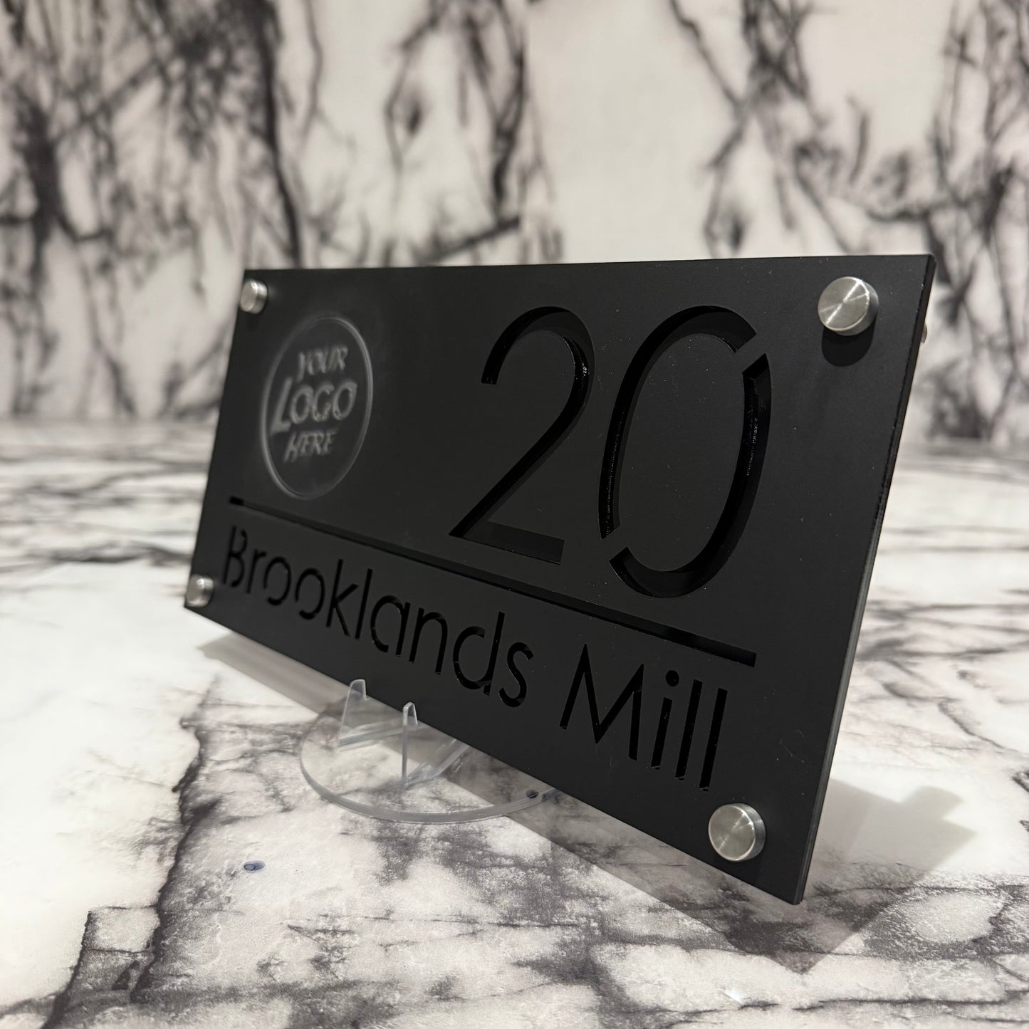 Personalised Matte Black Acrylic Front Door Sign Custom House Number Any Image