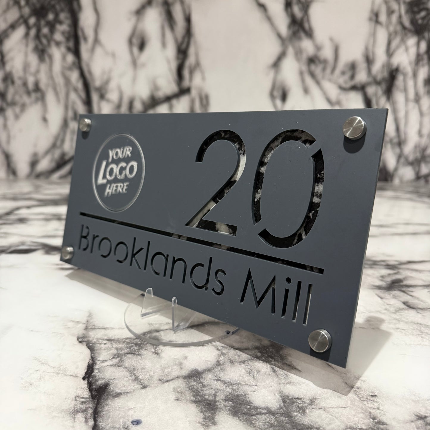 Personalised Matte Grey Acrylic Front Door Sign Custom House Number Any Image