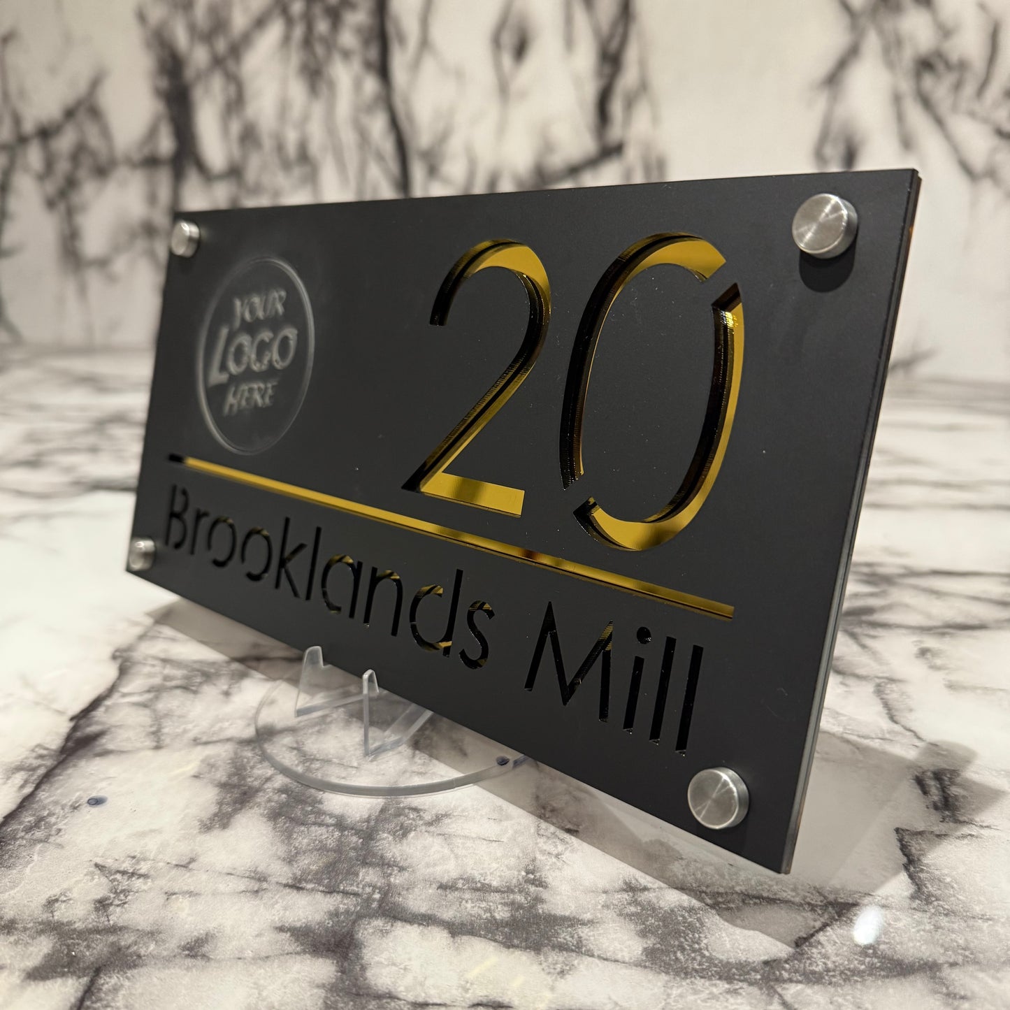 Personalised Matte Black Acrylic Front Door Sign Custom House Number Any Image