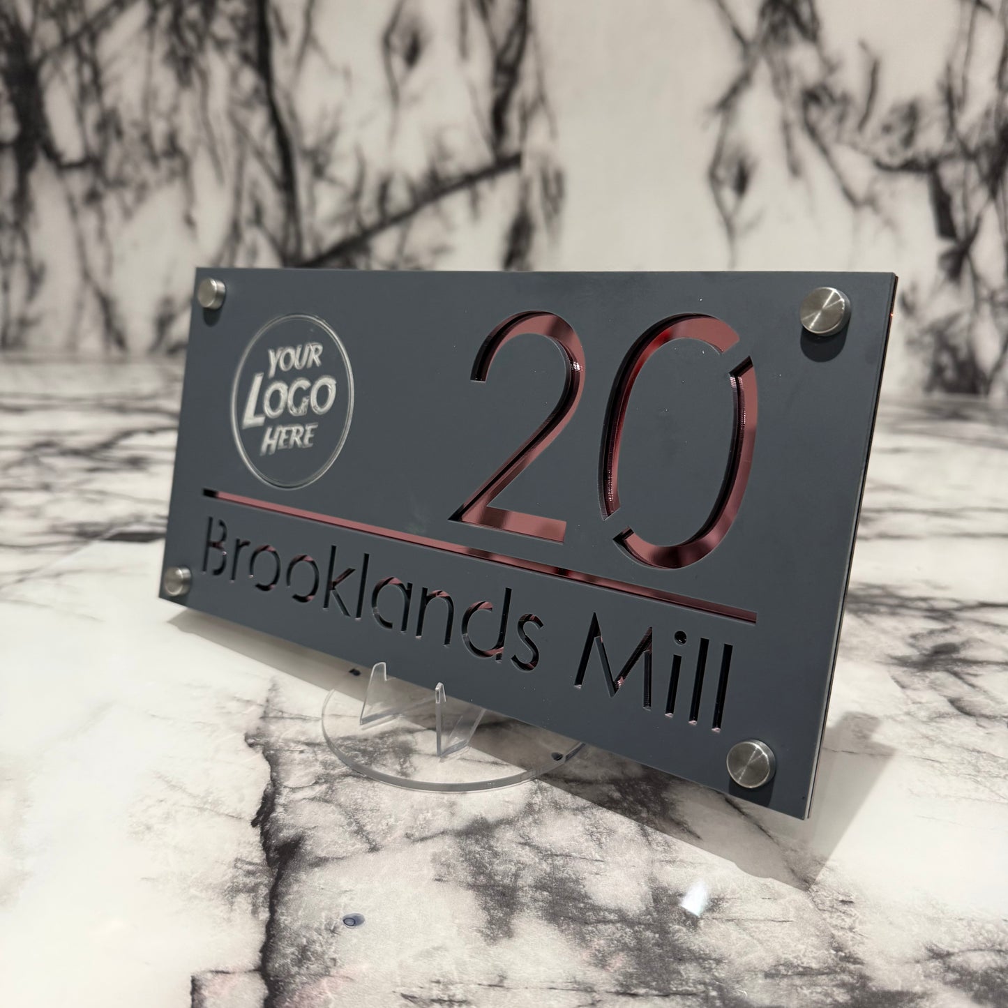 Personalised Matte Grey Acrylic Front Door Sign Custom House Number Any Image