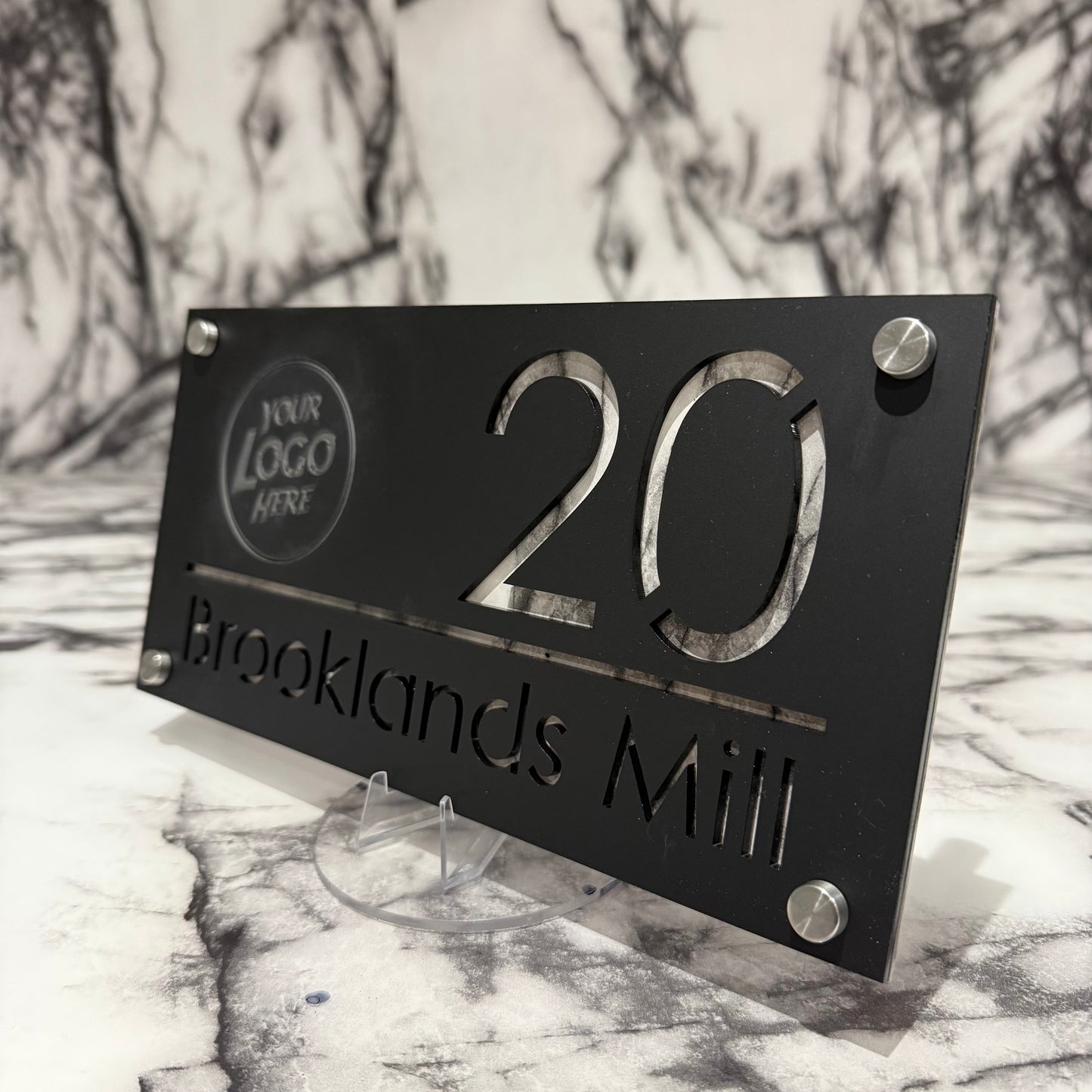 Personalised Matte Black Acrylic Front Door Sign Custom House Number Any Image