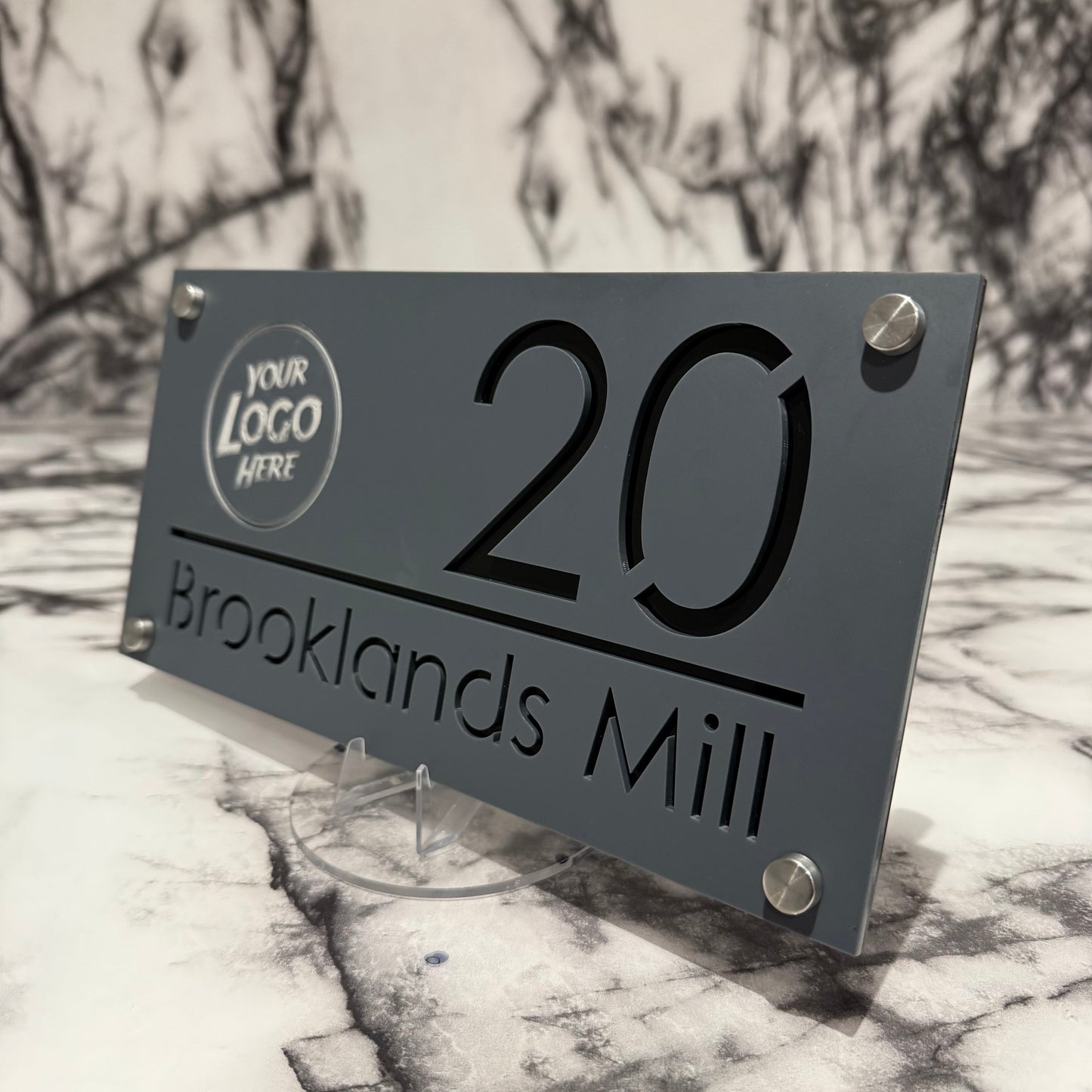 Personalised Matte Grey Acrylic Front Door Sign Custom House Number Any Image