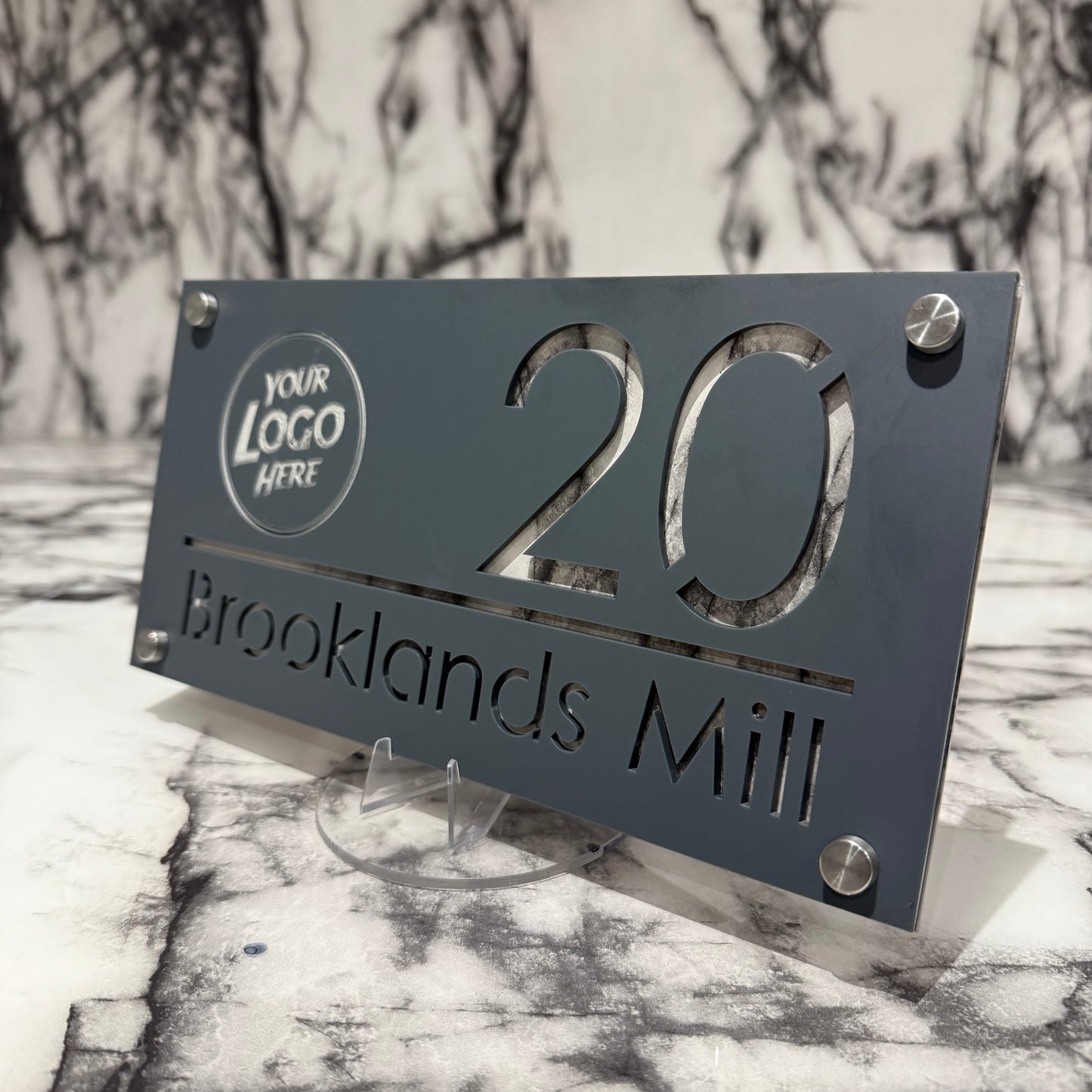 Personalised Matte Grey Acrylic Front Door Sign Custom House Number Any Image