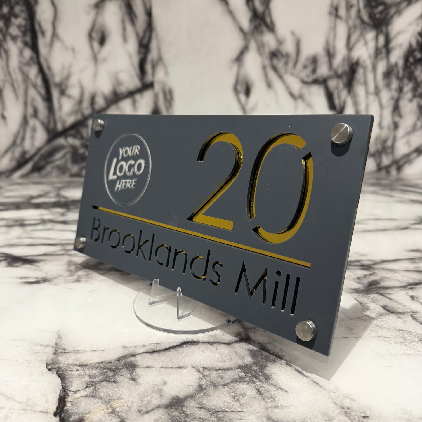 Personalised Matte Grey Acrylic Front Door Sign Custom House Number Any Image