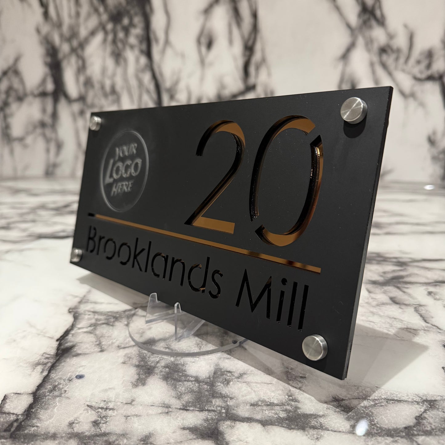 Personalised Matte Black Acrylic Front Door Sign Custom House Number Any Image