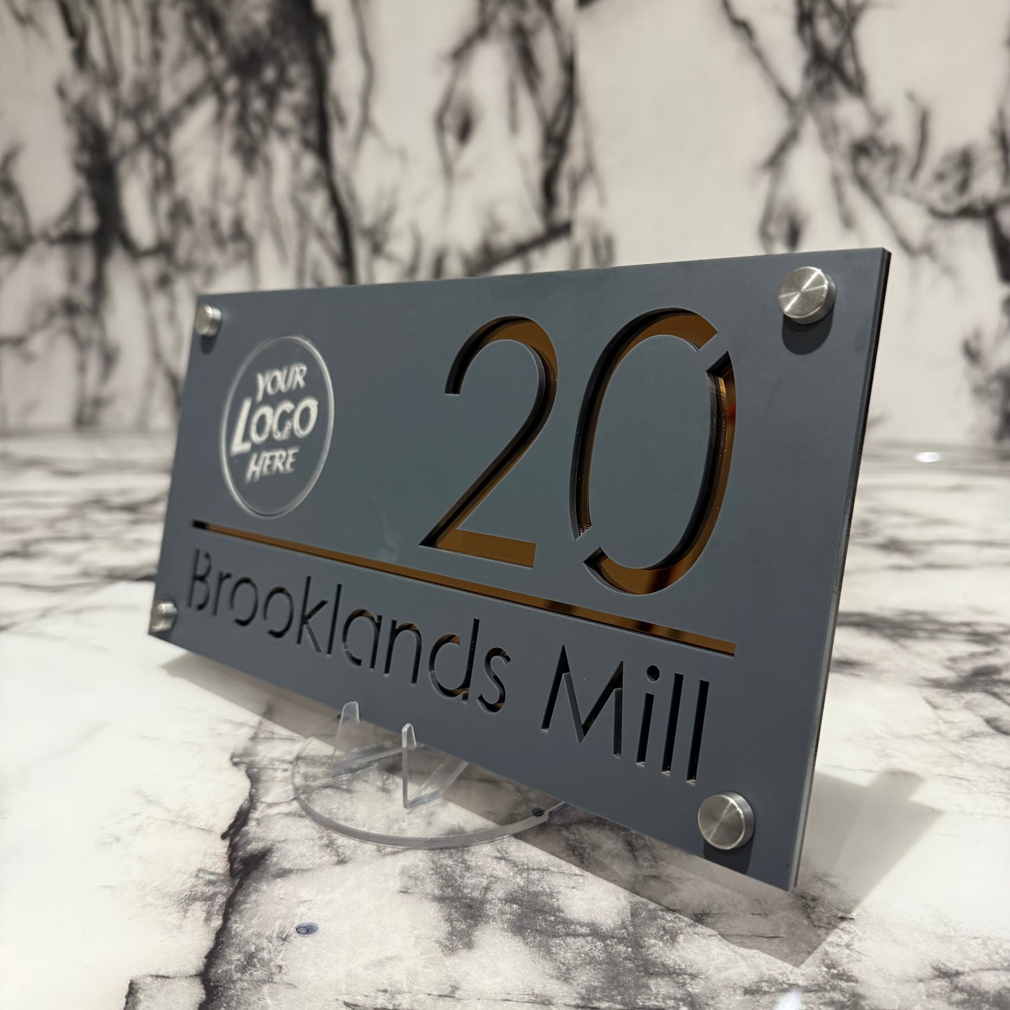 Personalised Matte Grey Acrylic Front Door Sign Custom House Number Any Image