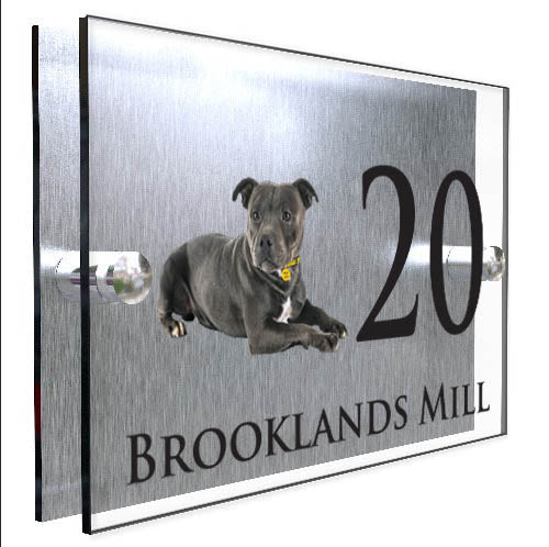 Personalised Dog Plaque With House Number And Street Name Staffordshire Bull Terrier