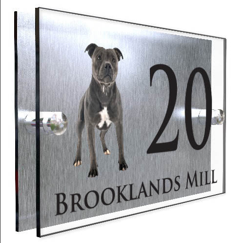 Personalised Dog Plaque With House Number And Street Name Staffordshire Bull Terrier