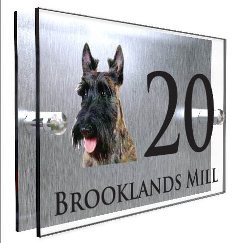 Personalised Dog Plaque With House Number And Street Name Scottish Terrier Brindle