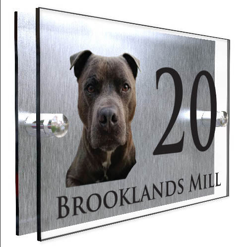 Personalised Dog Plaque With House Number And Street Name Staffordshire Bull Terrier