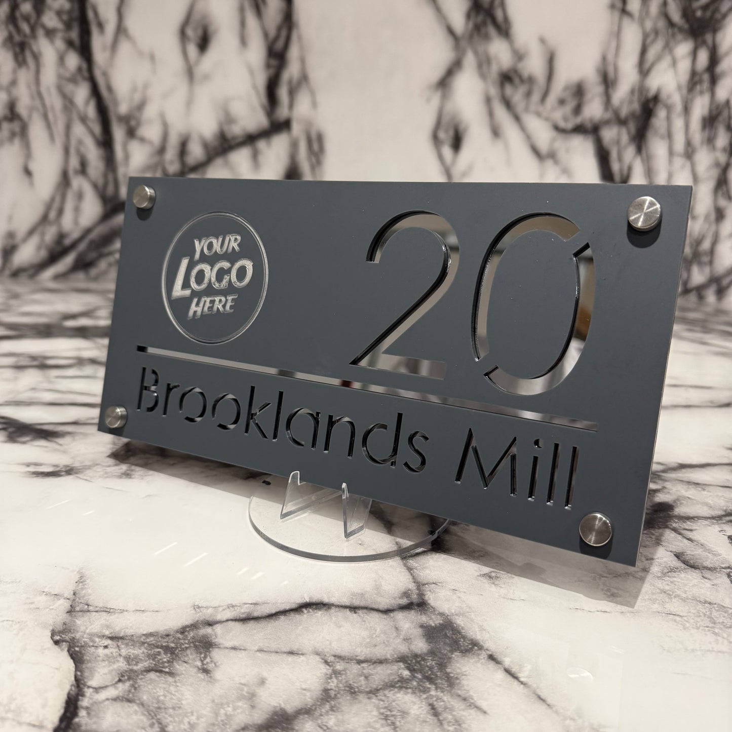 Personalised Matte Grey Acrylic Front Door Sign Custom House Number Any Image